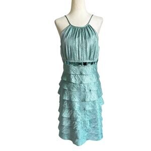 Adrianna Papell Blue Lined Tiered Halter Cocktail Dress Women's Size 8 | 24-1
